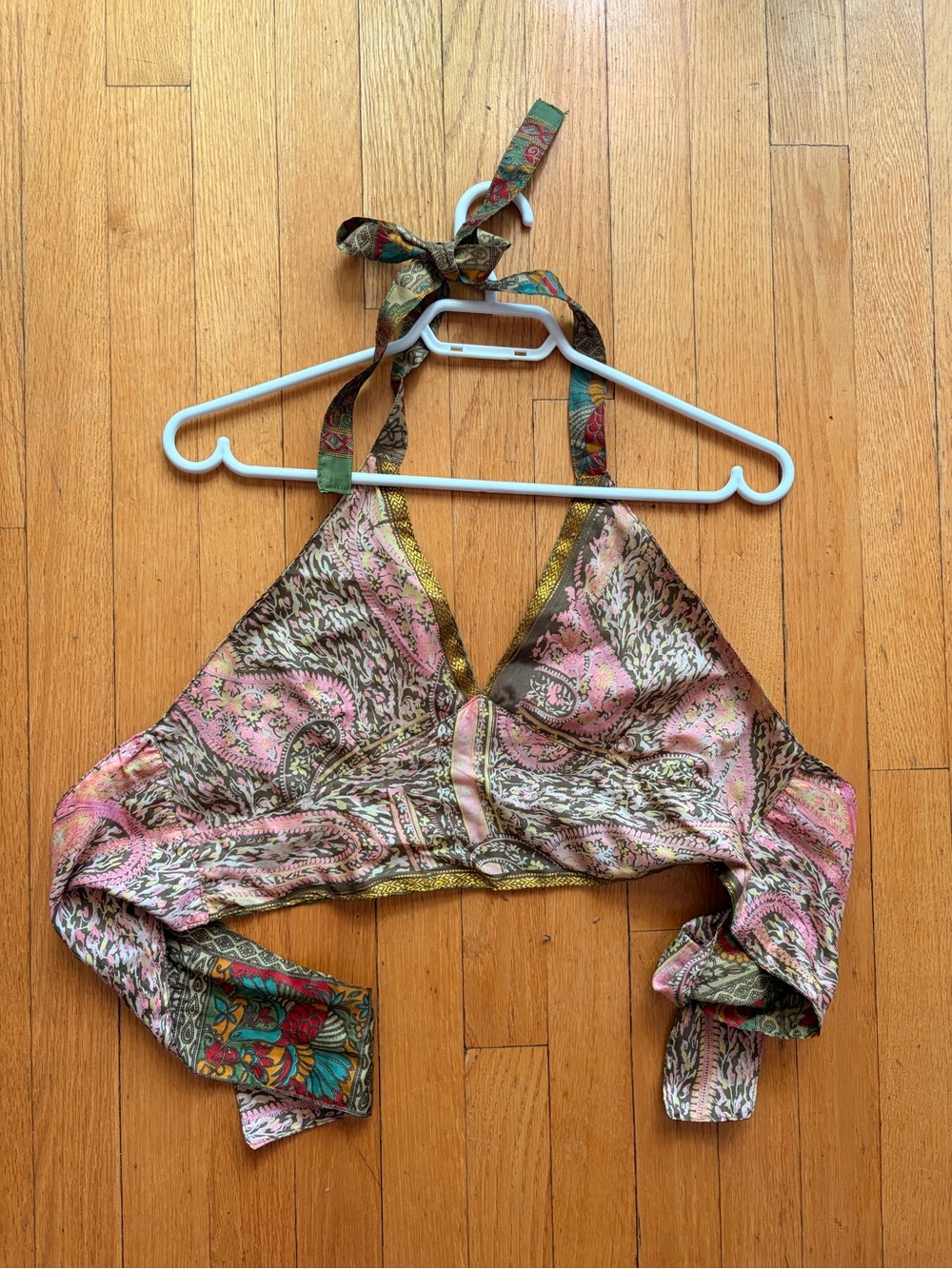 Vintage Reversible Green Multicolor Paisley Halter Crop Top - Picture 4 of 4